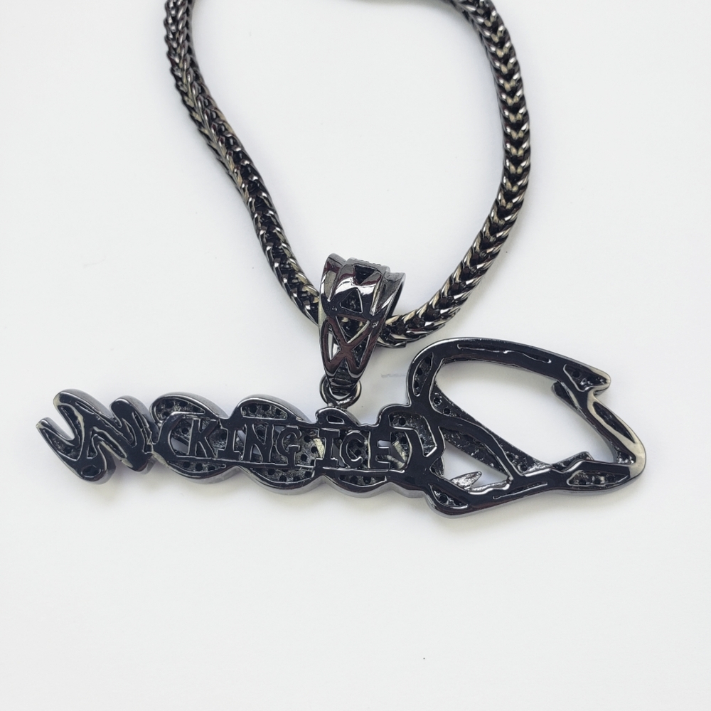 King Ice, "Queen" Designer Streetwear Pendent Black Onyx Round Chain, 20" Long - Picture 5 of 15